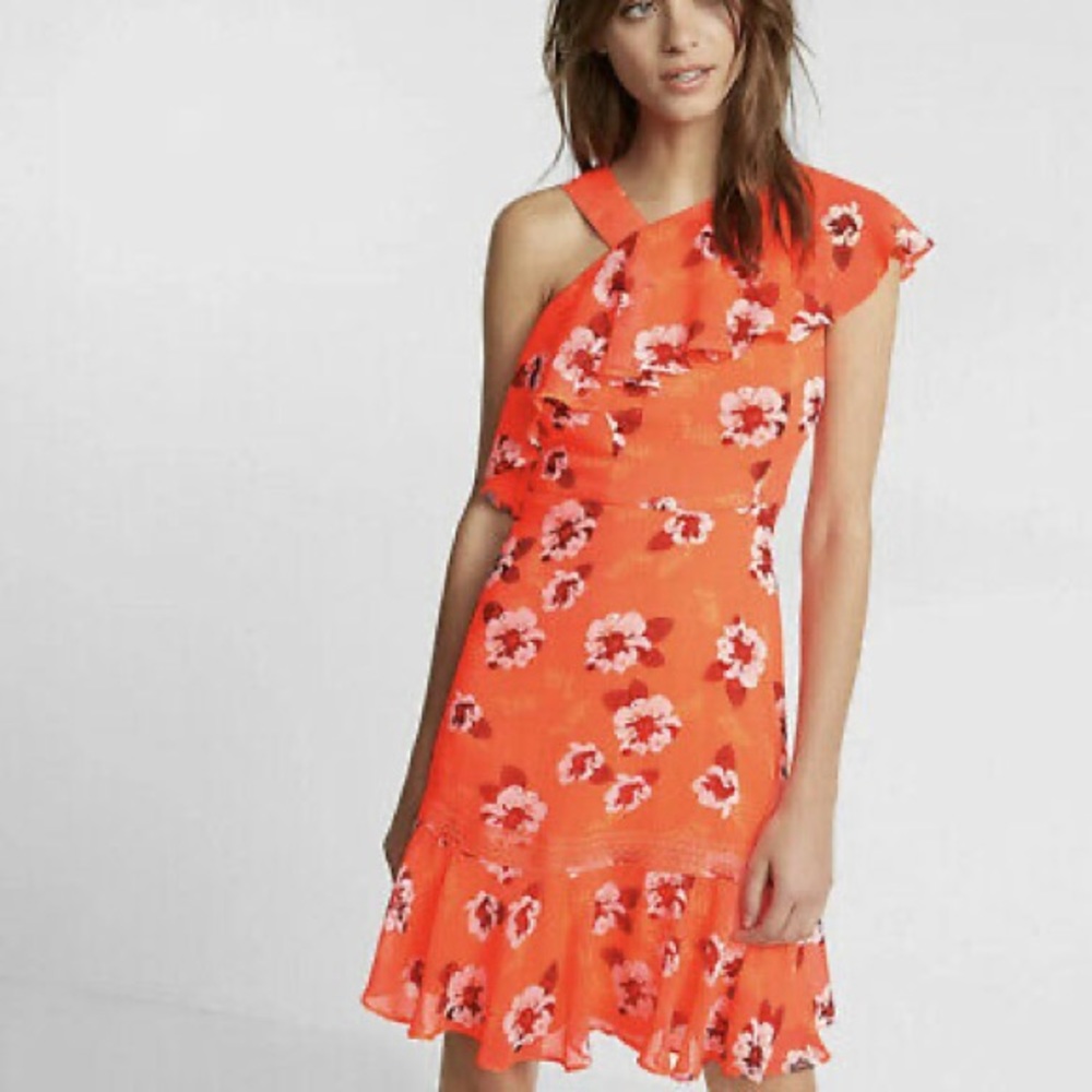 Neon Red Floral Express Dress Size 6